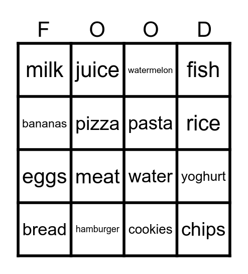 Bingo Food Bingo Card