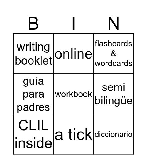 Bilingual Bingo Card