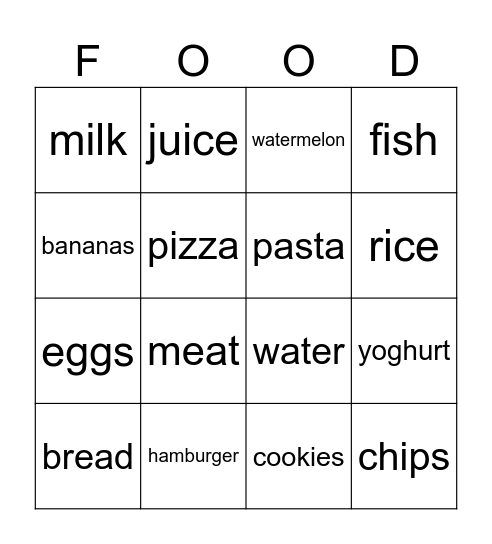 BINGO FOOD Bingo Card