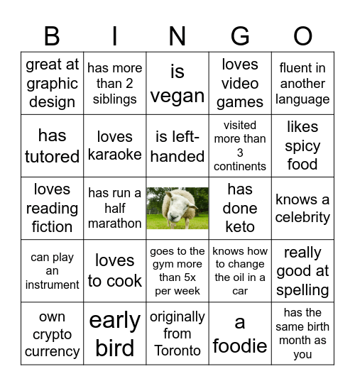 Rlg315 - Get to know each other! Bingo Card