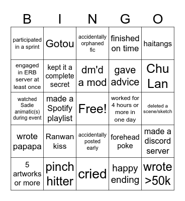 ERB 2023 BINGO CARD Bingo Card