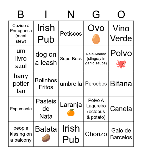 Isto está a deixar-te com fome? Bingo Card