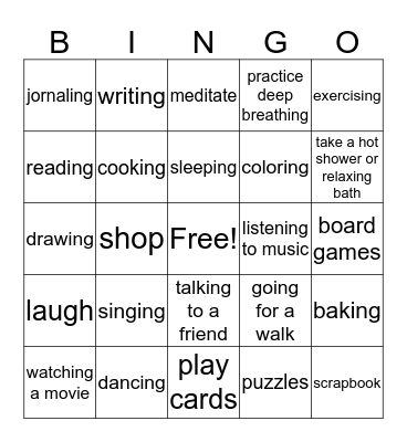 Coping Strategies Bingo Card