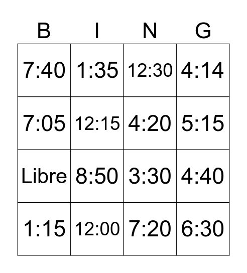 ¿Qué Hora Es? Bingo Card