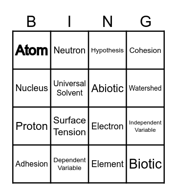 Science Review Bingo Card