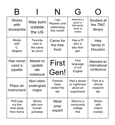 First-Gen Bingo Card
