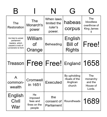 17.5 Bingo Answers Bingo Card