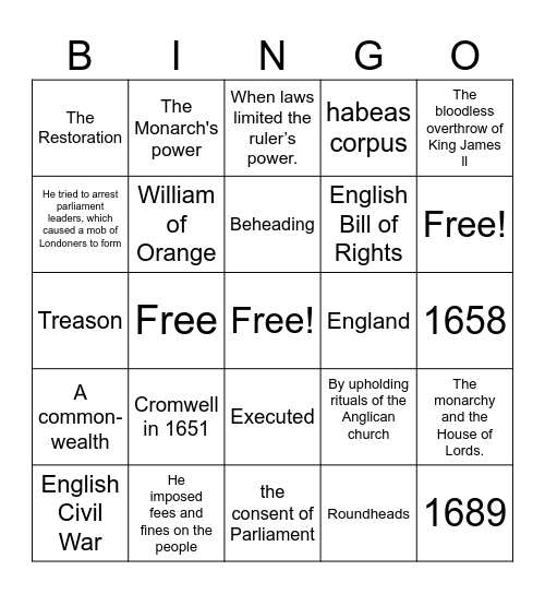 17.5 Bingo Answers Bingo Card