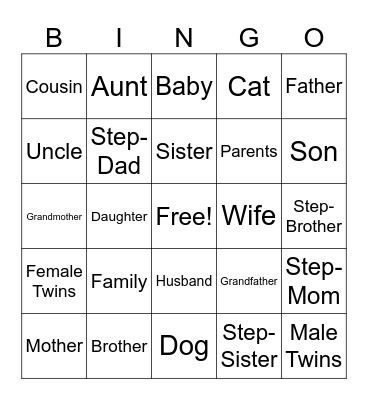 Family French Bingo Card