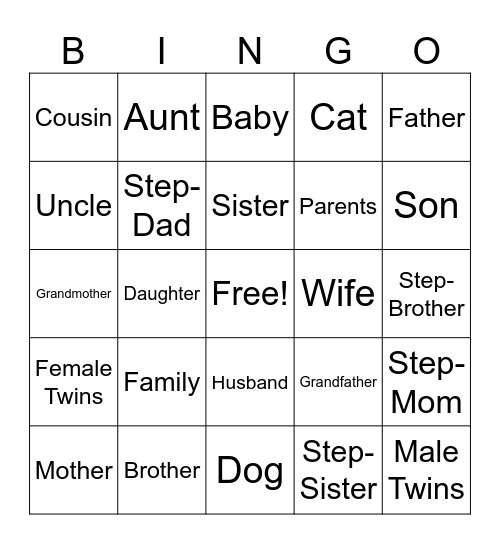 Family French Bingo Card