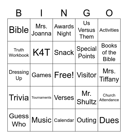 Kids4Truth BINGO Card