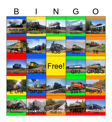 Rail Explorations Bingo Card