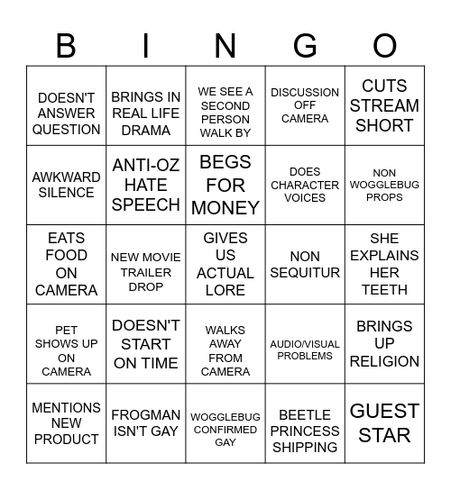 WOGGLEBUG BINGO Card