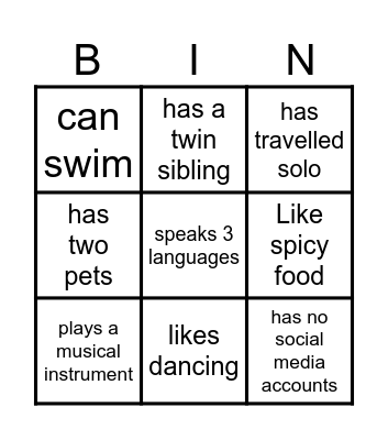 Getting to know each other Bingo Card