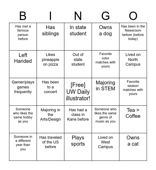 All staff Illustrations Team Bingo 23-24 Bingo Card