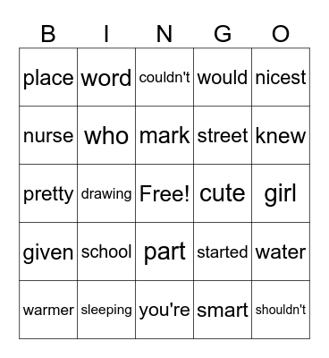 Spelling Revision Bingo Card
