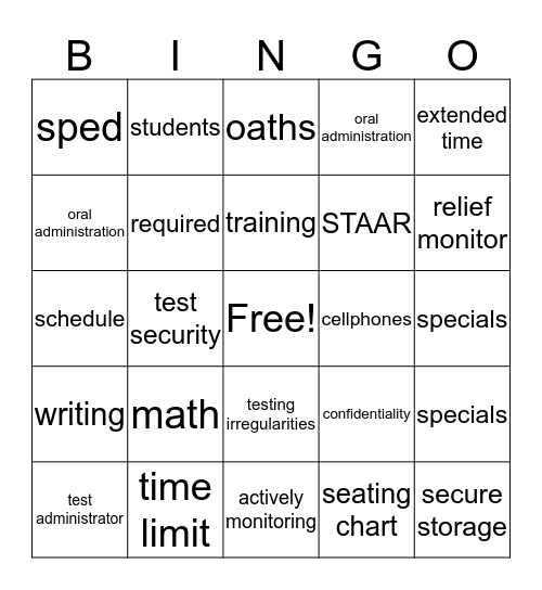 STAAR Training Bingo Card