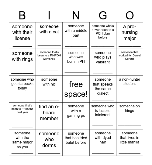 WELCOME TO POH BINGO!!! Bingo Card