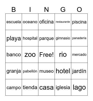 Los lugares de interes Bingo Card