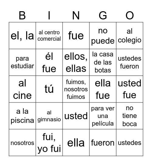 Billy la Bufanda grammar Bingo Card