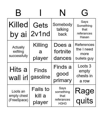 Tabor Bingo Card