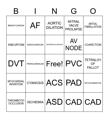 CARDIOVASCULAR SYSTEM Bingo Card