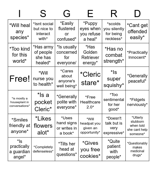 Isgerd Bingo Card