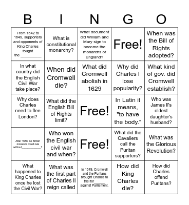 17.5 Bingo Questions Bingo Card