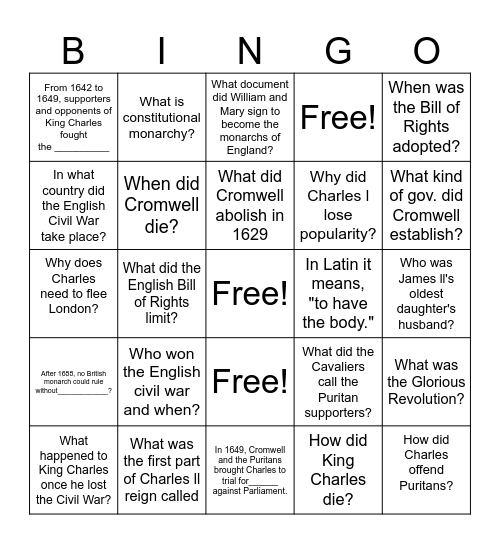 17.5 Bingo Questions Bingo Card