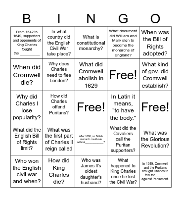 17.5 Bingo Questions Bingo Card