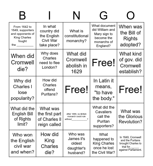 17.5 Bingo Questions Bingo Card