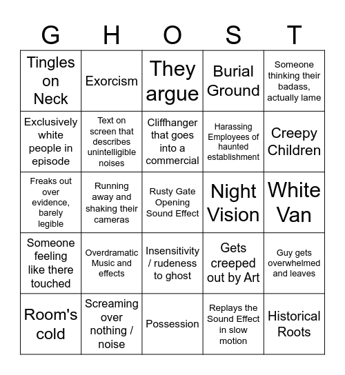 Paranormal Bingo Card