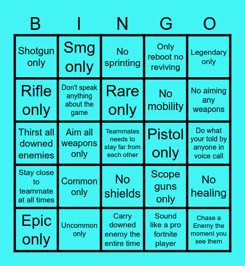 Fortnite the challenge Bingo Card