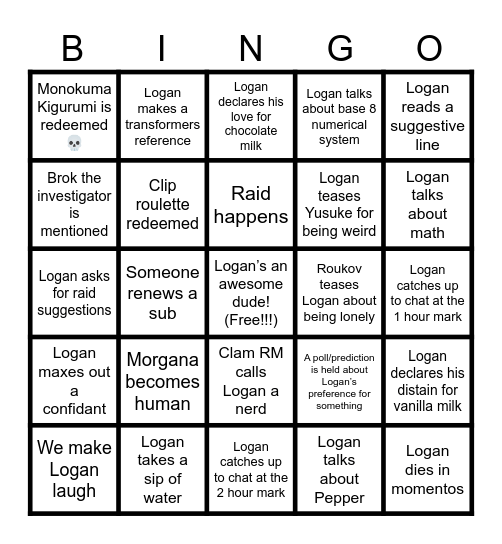 Logan Robo Bingo!!! Bingo Card