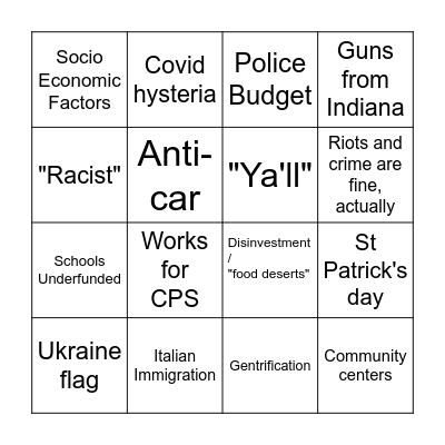 Chicago Prog Bingo Card