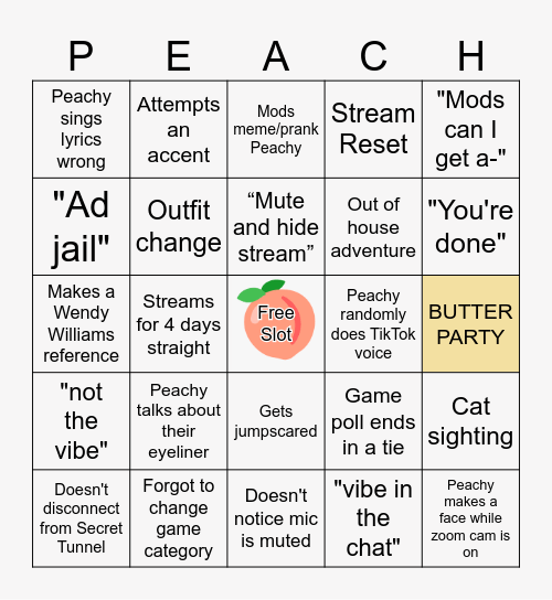 Peachy Warrior Bingo Round 2 Bingo Card