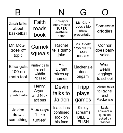 JOLLIFF    BINGO Card