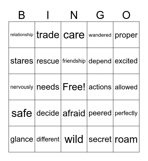 Vocabulary Bingo Card