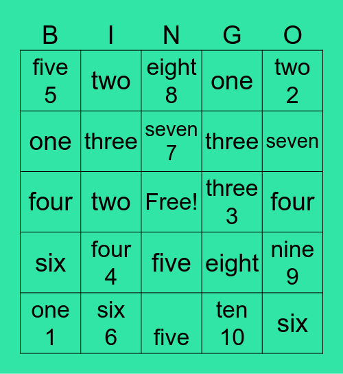 Number Names Bingo Card