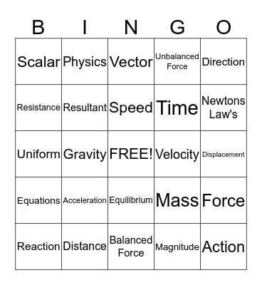 Motion Bingo Card