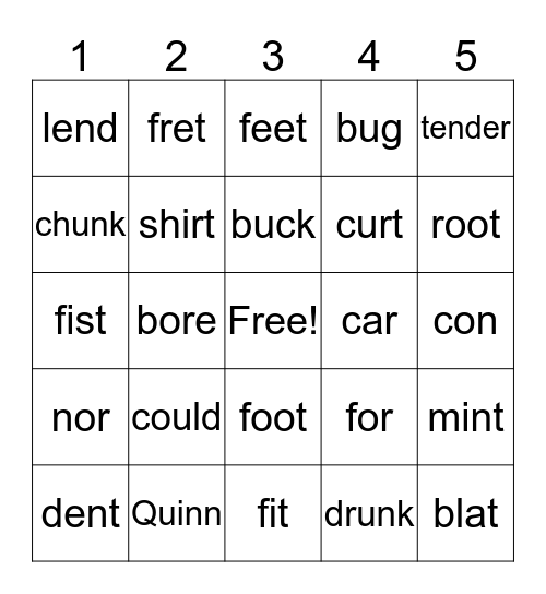 Pronunciation Bingo Card