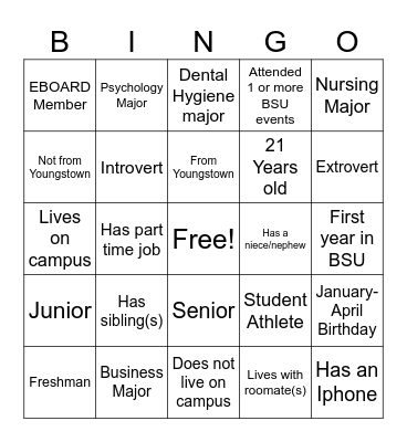 Getting to know BSU Bingo Card