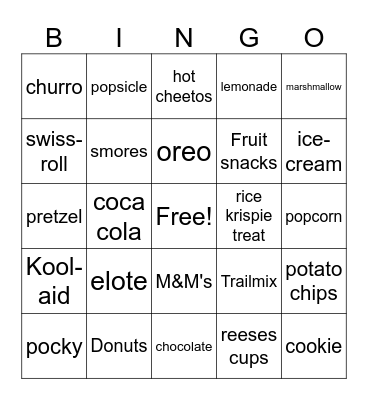 Snacks Bingo Card