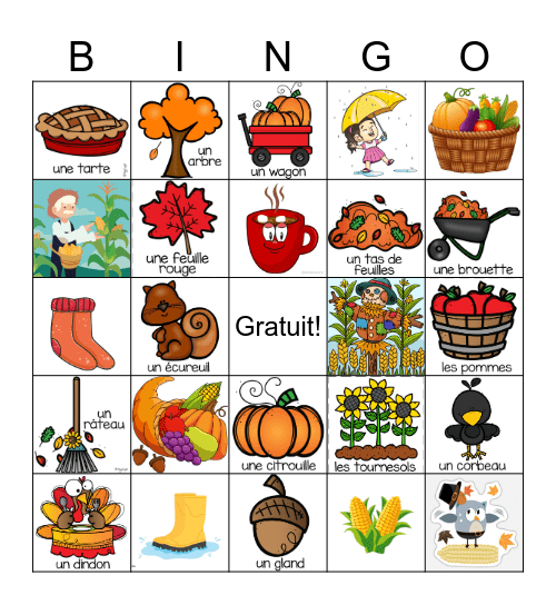 L'automne Bingo Card