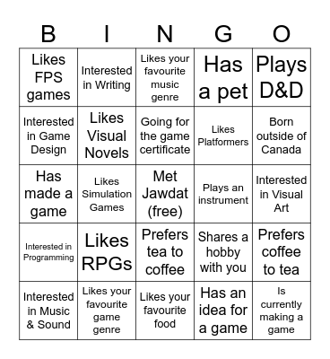 Games Den Bingo! Bingo Card