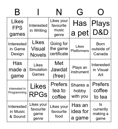Games Den Bingo! Bingo Card