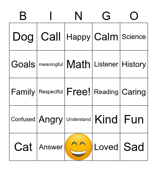 :) Word Bingo Card