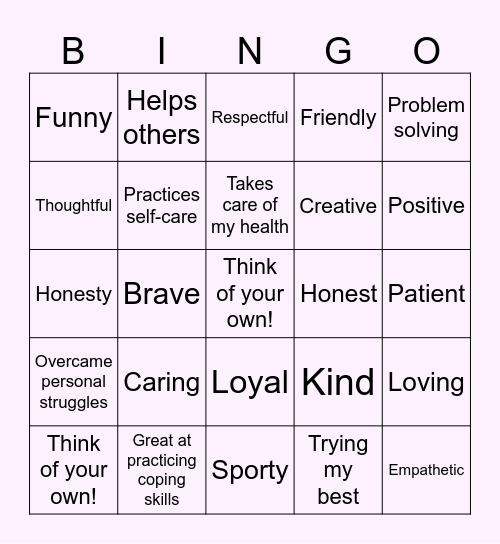 Strengths Bingo Card