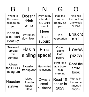 Slice To Meet You Bingo Card