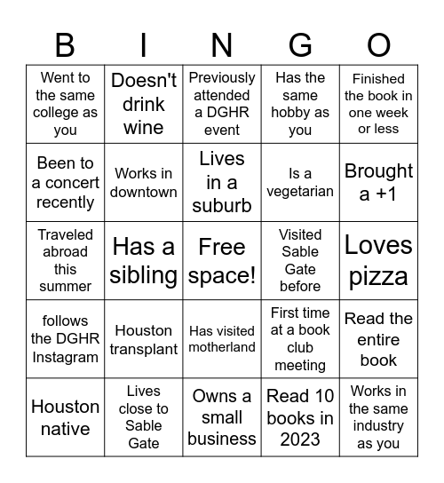 Slice To Meet You Bingo Card